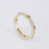Tsavorite & Diamond Eternity Band – Full Solid 18k Gold Bezel Wedding Ring – Green Gemstone Stackable Anniversary Band
