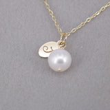Pearl Necklace with Gold Initial Charm – Solid 18k Gold & Natural Cultured Pearl – Personalized June Birthstone Gift for Her