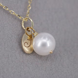 Pearl Necklace with Gold Initial Charm – Solid 18k Gold & Natural Cultured Pearl – Personalized June Birthstone Gift for Her