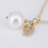 Pearl Necklace with Gold Initial Charm – Solid 18k Gold & Natural Cultured Pearl – Personalized June Birthstone Gift for Her