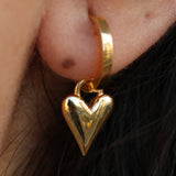Solid 18k Gold Heart Hoop Earrings – Statement Dangling Love Charm - Everyday Handmade Fine Jewelry
