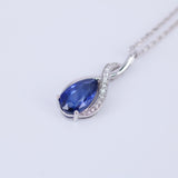 Natural Blue Sapphire Teardrop Necklace – Solid 18k White Gold Pendant with Diamond Accents – Meaningful September Birthstone Gift