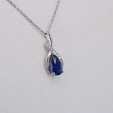 Natural Blue Sapphire Teardrop Necklace – Solid 18k White Gold Pendant with Diamond Accents – Meaningful September Birthstone Gift