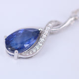 Natural Blue Sapphire Teardrop Necklace – Solid 18k White Gold Pendant with Diamond Accents – Meaningful September Birthstone Gift