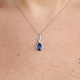 Natural Blue Sapphire Teardrop Necklace – Solid 18k White Gold Pendant with Diamond Accents – Meaningful September Birthstone Gift