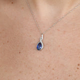 Natural Blue Sapphire Teardrop Necklace – Solid 18k White Gold Pendant with Diamond Accents – Meaningful September Birthstone Gift