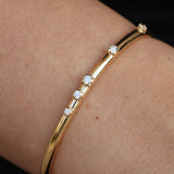 Scattered Diamond Gold Bangle – Solid 18k Minimalist Cluster Bracelet – Dainty Fine Jewelry Gift