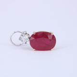 Natural Ruby Diamond Drop Earrings - Large Oval Mozambique Ruby - Solid 18k Gold Statement Earrings