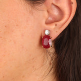 Natural Ruby Diamond Drop Earrings - Large Oval Mozambique Ruby - Solid 18k Gold Statement Earrings
