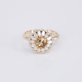 Champagne Yellow Sapphire Halo Ring – 18K Gold Marquise Diamond Sunburst Ring – Dandelion Statement Cocktail Jewelry