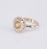 Champagne Yellow Sapphire Halo Ring – 18K Gold Marquise Diamond Sunburst Ring – Dandelion Statement Cocktail Jewelry
