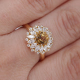 Champagne Yellow Sapphire Halo Ring – 18K Gold Marquise Diamond Sunburst Ring – Dandelion Statement Cocktail Jewelry