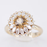 Champagne Yellow Sapphire Halo Ring – 18K Gold Marquise Diamond Sunburst Ring – Dandelion Statement Cocktail Jewelry