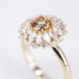Champagne Yellow Sapphire Halo Ring – 18K Gold Marquise Diamond Sunburst Ring – Dandelion Statement Cocktail Jewelry