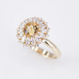 Champagne Yellow Sapphire Halo Ring – 18K Gold Marquise Diamond Sunburst Ring – Dandelion Statement Cocktail Jewelry