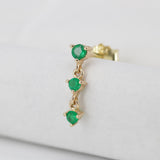 Triple Emerald Drop Stud Earring – Solid 18k Gold Chain Link Cartilage Earring – Dainty May Birthstone Jewelry