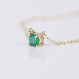 Colombian Emerald Gold Necklace – Dainty 3.3 mm May Birthstone Pendant – Minimalist Solid 18K Fine Jewelry