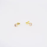 Moonstone Bezel Stud Earrings - June Birthstone Vintage Jewelry