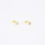 Moonstone Bezel Stud Earrings - June Birthstone Vintage Jewelry