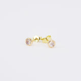 Moonstone Bezel Stud Earrings - June Birthstone Vintage Jewelry