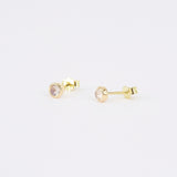 Moonstone Bezel Stud Earrings - June Birthstone Vintage Jewelry