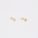 Moonstone Bezel Stud Earrings - June Birthstone Vintage Jewelry