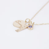 Personalized Family Name Necklace – Solid 18k Gold Engraved Charms with Birthstone – Custom Gift for Mom, Grandma, or New Baby