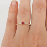 Dainty Oval Natural Ruby and Diamond Engagement Ring – Small Genuine July & April Dual Birthstone Ring – Simple Gold Ruby Stacking Ring