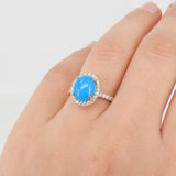 Genuine Oval Sleeping Beauty Turquoise & Diamond Engagement Ring