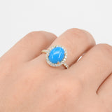 Genuine Oval Sleeping Beauty Turquoise & Diamond Engagement Ring