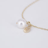 Pearl Necklace with Gold Initial Charm – Solid 18k Gold & Natural Cultured Pearl – Personalized June Birthstone Gift for Her