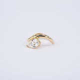 Unique Pear Cut Diamond Engagement Ring - Curved Wavy Solitaire Diamond Ring - GIA Certified Bridal Jewelry