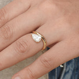 Unique Pear Cut Diamond Engagement Ring - Curved Wavy Solitaire Diamond Ring - GIA Certified Bridal Jewelry