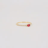 Dainty Oval Natural Ruby and Diamond Engagement Ring – Small Genuine July & April Dual Birthstone Ring – Simple Gold Ruby Stacking Ring