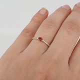 Dainty Oval Natural Ruby and Diamond Engagement Ring – Small Genuine July & April Dual Birthstone Ring – Simple Gold Ruby Stacking Ring