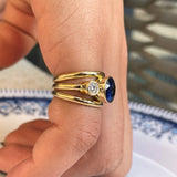 Celestial Genuine Oval Bezel Sapphire and Diamond Engagement Ring