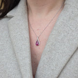 Natural Pear Ruby & Diamond Necklace – Teardrop Ruby Pendant in 18k White Gold – July Birthstone Fine Jewelry