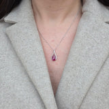 Natural Pear Ruby & Diamond Necklace – Teardrop Ruby Pendant in 18k White Gold – July Birthstone Fine Jewelry