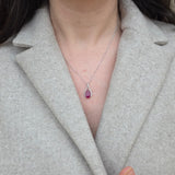 Natural Pear Ruby & Diamond Necklace – Teardrop Ruby Pendant in 18k White Gold – July Birthstone Fine Jewelry