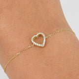 Heart Pavé Diamond Bracelet - Dainty Diamond Chain Bracelet - Minimalist Fine Jewelry