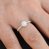 Art Deco Halo Diamond Engagement Ring - April Birthstone - Handmade Jewelry