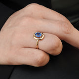 Genuine Oval Celestial Halo Cornflower Sapphire Engagement Ring