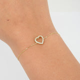 Heart Pavé Diamond Bracelet - Dainty Diamond Chain Bracelet - Minimalist Fine Jewelry