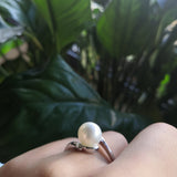 Wavy Natural White South Sea Chunky Pearl Engagement Ring
