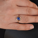Genuine Oval Celestial Halo Cornflower Sapphire Engagement Ring