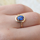 Genuine Oval Celestial Halo Cornflower Sapphire Engagement Ring