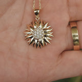 Sunflower Gold and Diamond Pendant - Unique Statement Necklace