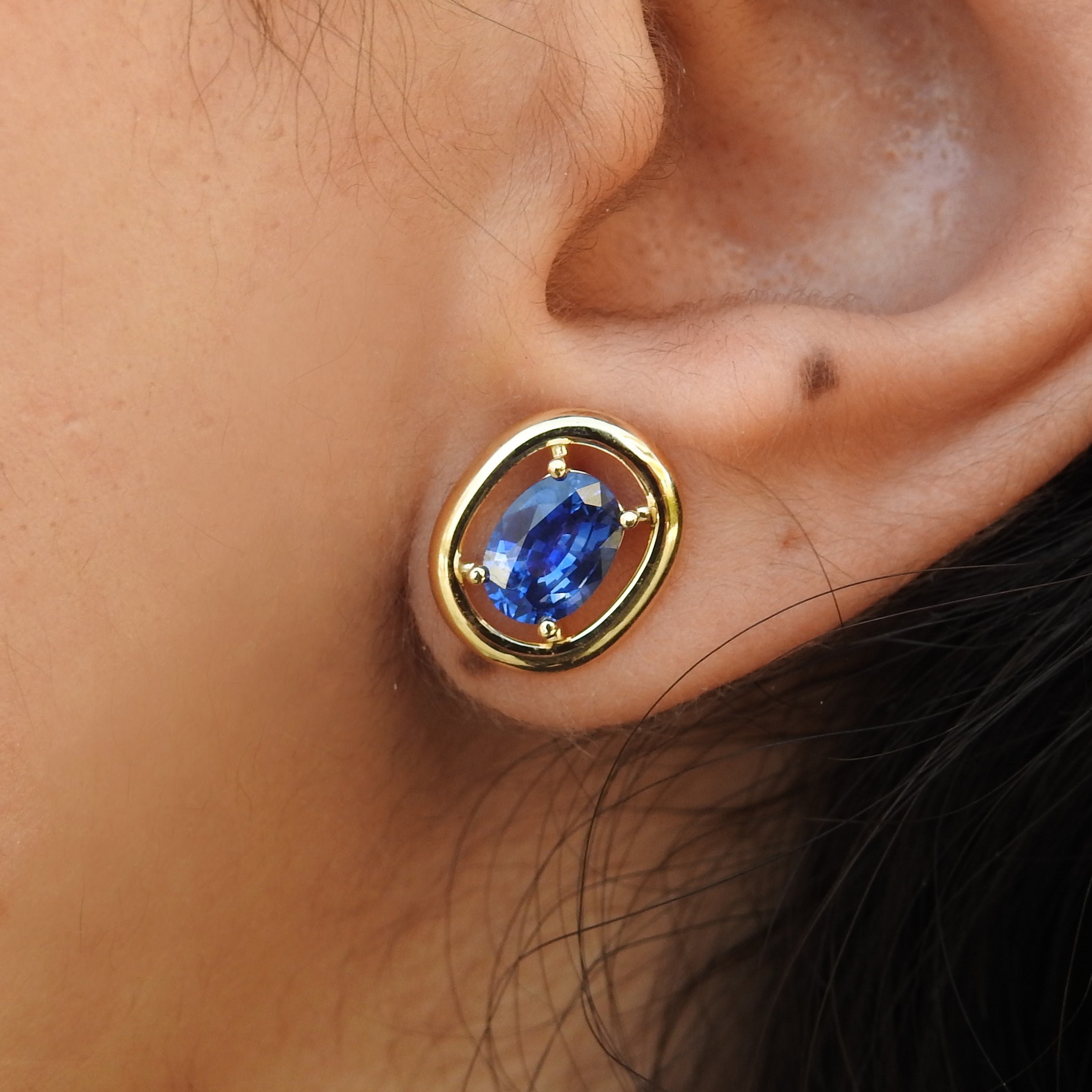 Blue Sapphire Earrings, Sapphire Stud Earrings, Sapphire Gold Earrings, store Dainty Sapphire Earrings, Girl Earrings, Double Piercing Earrings