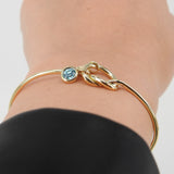 Solid Gold Knot Bangle – Personalized Birthstone & Engraving Charms