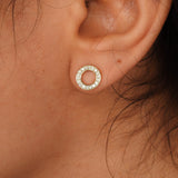 Circle Pave Diamond Studs – Genuine Diamond Gold Earrings